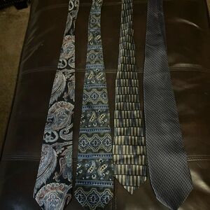 Vintage 100% Silk Men’s Four Neck Ties Various Brands and Styles Lot of 4